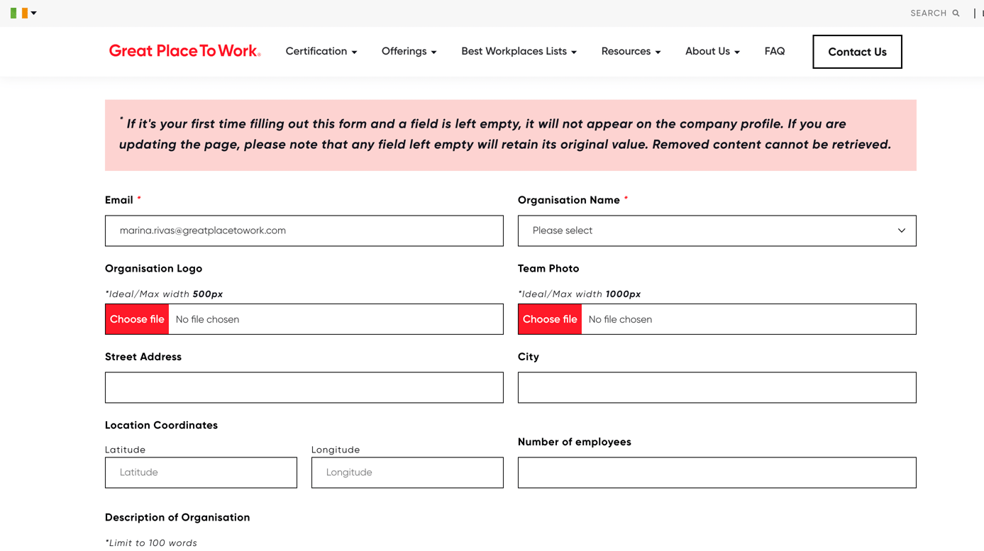 https://greatplacetowork.ie/self-service-profile Example